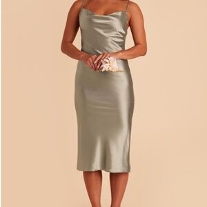 Birdy Grey Moss Green Shiny Satin Midi Dress